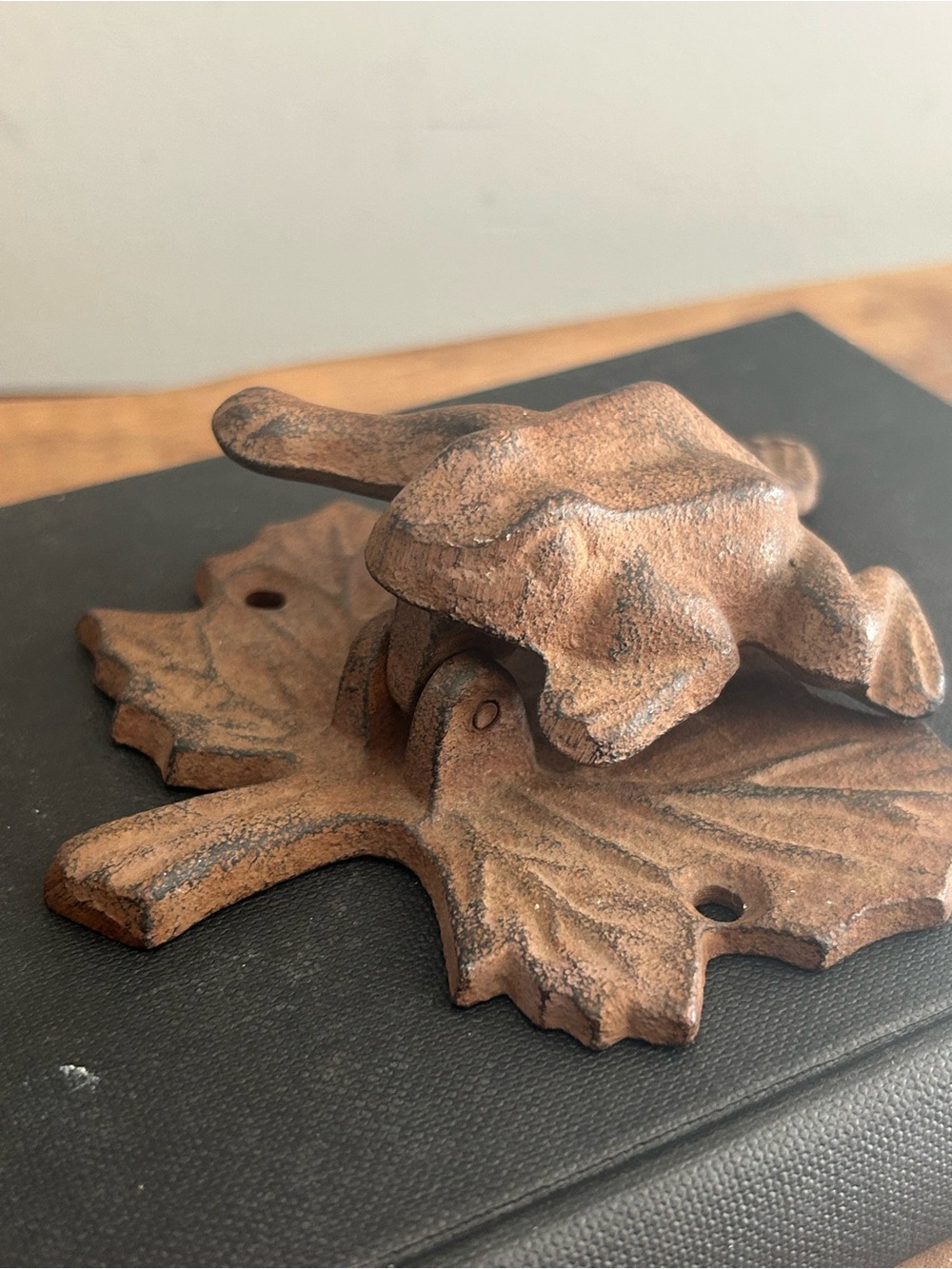Cast Iron Frog on a Leaf Door Knocker Brown